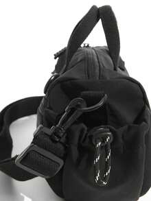 Men's Lightweight Nylon Cylinder Crossbody Bag, Handheld And Crossbody Dual-Use Small Bag With Multiple Zipper Pockets, Casual Commute, Sling, Travel - Black - View 3