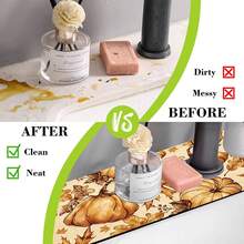 1pc Thanksgiving Pumpkin Pattern Design Rubber Faucet Splash Guard, Bathroom Faucet Splash Pad, Mud Guard, Moisture-Proof Non-Slip Faucet Mat, Kitchen Countertop Accessory. Protect Your Kitchen Countertop. - Multicolor - View 7