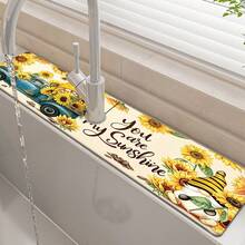 1pc Thanksgiving Floral Pattern Rubber Faucet Splash Guard, Bathroom Faucet Splash Pad, Mud Guard, Moisture-Proof Anti-Slip Faucet Pad, Kitchen Countertop Accessory. Protect Your Kitchen Countertop. - Multicolor - View 5