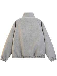 New Chinese Style Retro Casual Stand Collar PU Jacket With Asymmetrical Metal Buckle, Niche High-End Matte Faux Deerskin, Unisex Spring/Autumn - Grey - View 3
