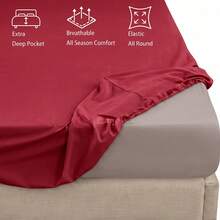 H&R Extra Deep Fitted Sheet 40 Cm (16 Inch) Pocket Soft Brushed Microfiber Mattress Bed Sheet Breathable, Shrink & Fade Resistant All Around Elastic, Machine Washable Sheet For Home Bedroom - Red - View 2