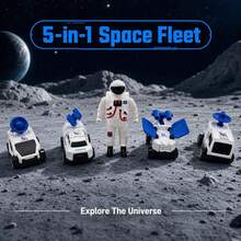 Set Mainan Armada Luar Angkasa 5-in-1, 4 Kendaraan Penjelajah Bulan dengan Figur Astronot, Set Kombinasi Mobil Luar Angkasa Bertenaga Inersia, Mainan Bermain Peran Eksplorasi Luar Angkasa untuk Anak Laki-laki, Cocok untuk Hadiah Ulang Tahun dan Natal - MultiWarna - View 1