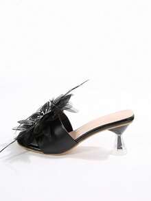 Summer Holiday Fairy Style Square Toe Applique Design Stiletto Heel Sandals For Women, Versatile Outdoor Wear Slimming Fashion French High Heel Sandals, Elegant Versatile High-End Feel - Black - View 4