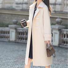 Elegant Women's Mid-Length Coat, Lapel Design, Decorated With Loquat Buttons, Long Raglan Sleeves, Woven Fabric, Suitable For Autumn And Winter Wear. - Beige - View 4
