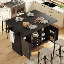 Black Multifunctional Kitchen Serving Trolley With Storage, Adjustable Shelves & Wine Rack, Mobile Rolling Side Table, Utility Storage Cart For Dining Room, Living Room And Balcony Home Use Character Count: 117 - Black - View 3