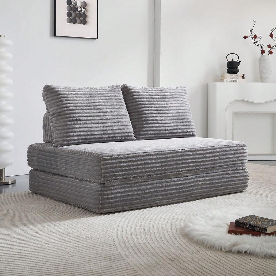 Double Sofa Bed Velvet Black Frame - 140 X 100 Cm - 淺灰色 - 查看 1