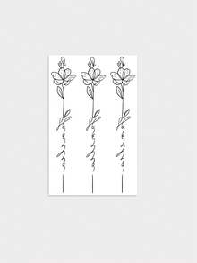 1 Sheet Waterproof Temporary Fake Tattoo, Long Vertical Floral Cursive Script Tattoo Sticker, Fine Line Body Decor For Spine Back - Black - View 4