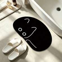 1pc Bathroom Rug, Cute Black Minimalist Cat Print Mat, Artistic Outline Design, Toilet Front Decorative Carpet, Place At Shower Door, Easy To Clean Home Decor Rug, Enhance Home Experience. Soft Texture, Comfortable Foot Feel, Can Be Placed In Bathroom, Next To Sink, Entryway And Other Areas - Black - View 11