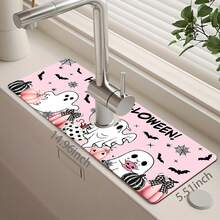 1pc Halloween Ghost Pattern Sink Faucet Water Absorbent Mat, Drainage Mat, Suitable For Kitchen, Bathroom Sink, Countertop, Drainage Mat, Diatomaceous Earth Material, Trimmable, Quick-Dry Mat - Multicolor - View 11