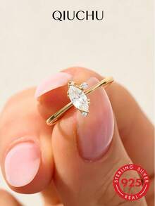 QIUCHU 1pc, S925 Sterling Silver, Original Personalized Grain Rice Ring, Fashion Daily Commute Finger Ring, Minimalist Tail Ring Index Finger Ring. Suitable For Women's Daily, Dating, Gathering Wear, Also An Excellent Holiday Gift. Silver Net Weight: 1.4g - Gold - View 17