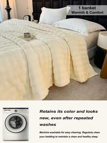 1pc Solid Color Bubble Fleece Blanket - Ultra Soft & Skin-Friendly, Perfect For Living Room, Bedroom, Office, Study, Guest Room, Sofa And Car Use - Textured Design, Machine Washable, Comfortable All Season - Bubble Cream - View 8
