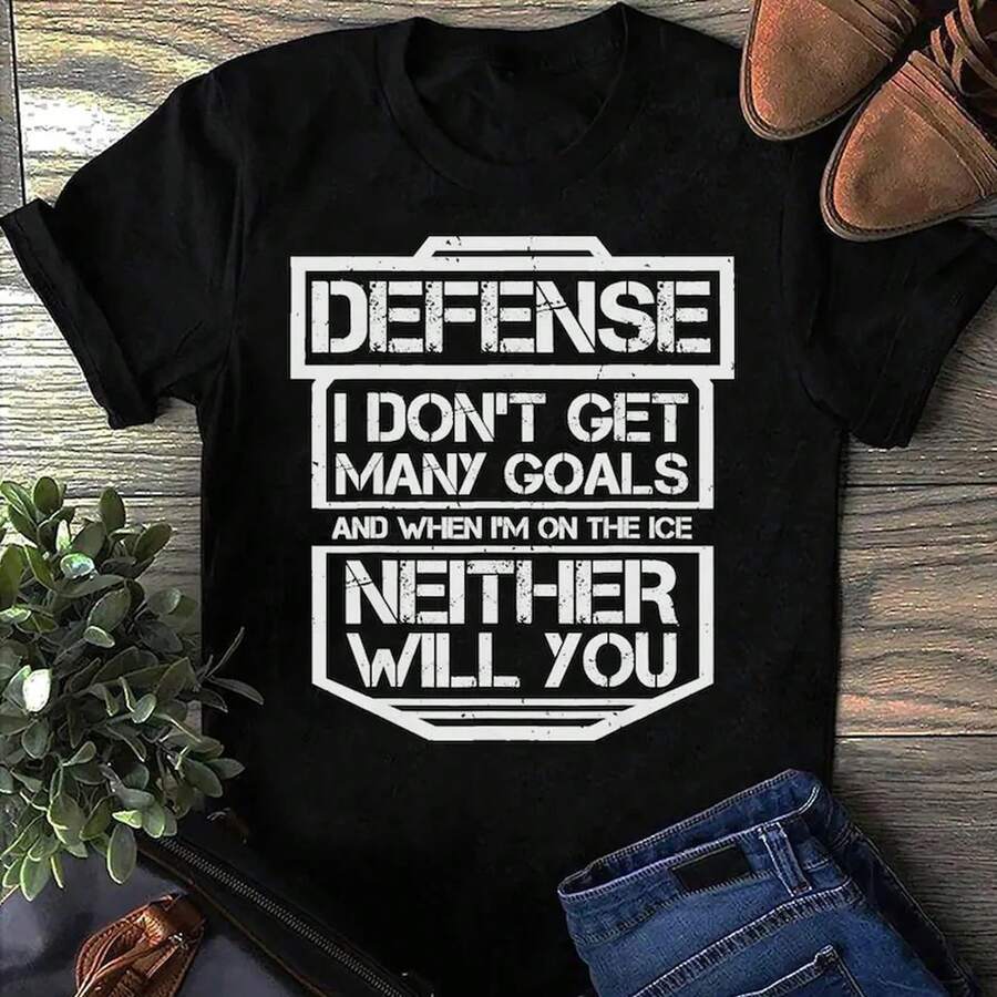 Funny Hockey Defense T-Shirt: "I Don't Get Many Goals" - 黑色 - 查看 1