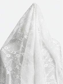 White Floral Lace Fabric Transparent Mesh Tulle, Vintage Floral Hollow Lace Fabric, Suitable For Wedding Dress, Curtains, Tablecloth, Photography Background, DIY Sewing Crafts, Bridal Veil, Clothing Decoration, Soft Transparent Lace Material, Sold By Yard - 1 - View 4
