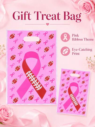 30 piezas Bolsas de regalo de plástico con estampado de cinta de fútbol rosa, bolsas portátiles con asa para dulces y aperitivos, bolsas de embalaje para recuerdos de fiesta con tema deportivo, adecuadas para el día del juego, fiesta de cola, suministros para fiestas festivas (bolsas reutilizables)