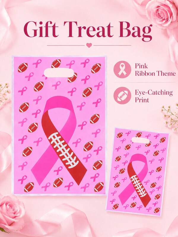 30 piezas Bolsas de regalo de plástico con estampado de cinta de fútbol rosa, bolsas portátiles con asa para dulces y aperitivos, bolsas de embalaje para recuerdos de fiesta con tema deportivo, adecuadas para el día del juego, fiesta de cola, suministros para fiestas festivas (bolsas reutilizables)