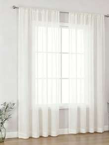 1pc Pure White Sheer Panel Curtain, Suitable For Living Room/Bedroom/Study/Dining Room/Balcony Home Decor, Rod Pocket Design - White - View 2