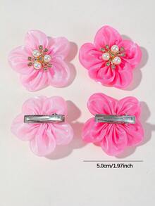 10pcs Women Pink Random Shiny Rhinestone 3D Solid Color Flower Hair Clips Pearl Cute Princess Side Hair Clips Versatile Bangs Clips 3D Hair Clips Alligator Hair Clips Side Clips Girls Hair Accessories Daily Use - Multicolor - View 7