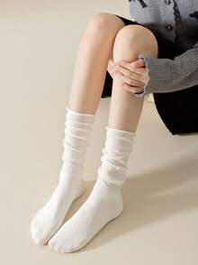 1/3 Pairs Anti-Slip Boneless Socks For Girls, Ankle-Length Red Rolled-Edge Slouch Socks, Cotton Solid Color Long Tube Socks, Korean Style - Multicolor - View 4