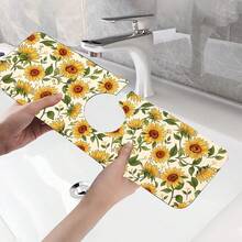 1pc Sunflower Pattern Rubber Faucet Splash Guard, Bathroom Faucet Splash Pad, Mud Guard, Moisture-Proof Non-Slip Faucet Pad, Kitchen Countertop Accessory. Protect Your Kitchen Countertop. - Multicolor - View 10