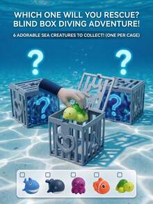 Underwater Rescue Mission Swimming Pool Diving Toys, 6pcs Set Sinking Toys With Openable Cages And Ocean Animal Designs, Summer Water Games, Swimming Training Toys For Toddlers And Children - Multicolor - View 3
