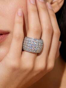 1pc Fashionable High-End Exaggerated Personality Ring Elegant Versatile Elegant Inlaid With Shiny Cubic Zirconia Finger Ring Suitable For Women's Daily Wear - Silver - View 8