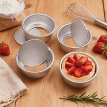 4 Inch Cake Pan With Removable Bottom, Nonstick Aluminum Chiffon Bakeware, With Silicone Brush Spatula Set, Mini Cake Baking - Silver - View 7
