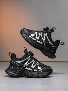 Spring & Autumn Rotary Quick Lock Kids Sneakers, Reflective Thick Sole Anti-Slip Boys Girls Fashion Chunky Running Shoes - Multicolor - View 5