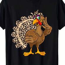 Thanksgiving Turkey  Leopard Print Autumn Fall T-Shirt - 220g - 款式 - 查看 1