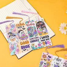 7-Piece Creative Skeleton Ghost Themed Bookmark Set, Cute Halloween Style Acrylic Bookmark Set With Tassel Hanging Rope, Suitable For Students, Book Lovers, Adults, Reading Notes, Halloween Party Decorations, Book Collections, Decorative Items. - Color - View 10