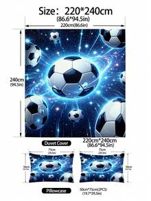 2/3件組發光足球星空兒童床上用品套裝，適合兒童、青少年、男孩與女孩，四季適用，拉鍊開合（不含填充物），100%聚酯纖維 - 彩色 - 查看 17