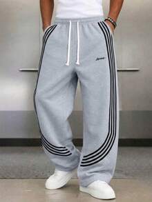 Men's Sports Casual Fashion Sweatpants, Striped Design, Drawstring Waistband, Suitable For Indoor And Outdoor Wear, Multiple Colors Available, Perfect As Couple Gift - Light Grey - View 5