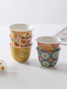 Bohemian Floral Ceramic Tea Cups, 4/8 PCS Porcelain Small Teacups, Vintage Drinkware For Ramadan, Eid Al‑Fitr, Home Party Daily Use - Multicolor - View 4