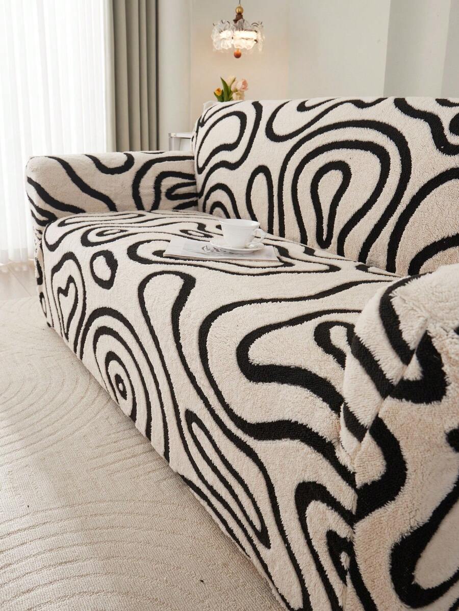 1PC Artistic Abstract Swirl Pattern Cationic Carved Texture Sofa Cover, Full Stretch Sofa Protector, Home Sofa Anti-Dirt Anti-Dust Cover, Machine Washable And Dry Cleanable, Suitable For 1/2/3/4 Seater Sofas, Autumn/Winter Style