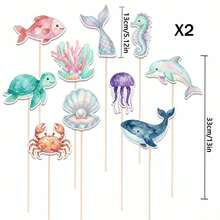 10 ou 30 décorations de cupcakes en forme d'animaux marins, comprenant tortue de mer, requin, hippocampe, queue de sirène, dauphin, coquillage, crabe, méduse, corail et autres thèmes sous-marins pour fête de baptême, fête d'anniversaire, fête de révélation de genre, décorations de gâteau - Multicolore - Voir 11