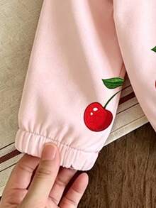 Baby Girl Cherry Print Warm Hooded Jacket - Pink - View 7
