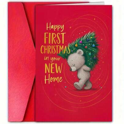 1 Set Of Exquisite Greeting Cards With Envelopes, For Celebrating Your First Christmas In Your New Home, Featuring Cute Bears And Christmas Trees, Suitable For Special Occasions TT6S