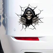 Flat Sticke2D Horror Skull Car Sticker - Double Sided Peep Crack Wall Sticker, High Quality PVC Self Adhesive Design, Suitable For Irregular Shape Edge Decoration Of Vehicles, Laptops, Walls - Multicolor - View 6