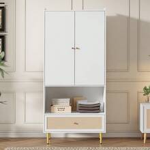2 Door Wardrobe - White And Natural - 80 X 48 X 175 Cm - Natural and White - View 2