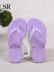 1 Pair Purple Flip Flops For Kids, Fashionable Minimalist Casual Sandals, Beach Holiday Shoes For Children - Purple - View 6