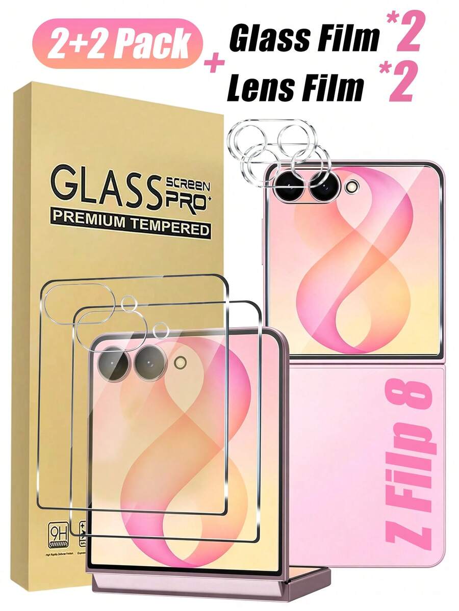 4-In-1 Set [2026 New] 2 Packs 9H Tempered Glass Screen Protector ForSamsung Galaxy Z Flip 8 (Front Screen Only) + 2 Packs HD Camera Lens Protector, Bubble Free, 9H Hardness, Fingerprint Unlock & Face ID Compatible, Easy Install, Case Friendly - Clear - View 1