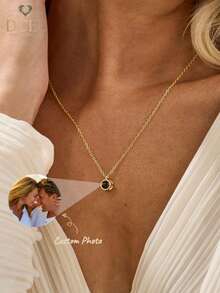 1PC Customized Couple Photo Projection Necklace, Stainless Steel Personalized Projection Necklace, Suitable For O-Ring Chain, Couple Photo Customization, Bubble Projection Photo Necklace, Picture Memorial Pendant, Minimalist Necklace, Father's Day Gift For Dad, Couple Gift - Style 2 - View 3