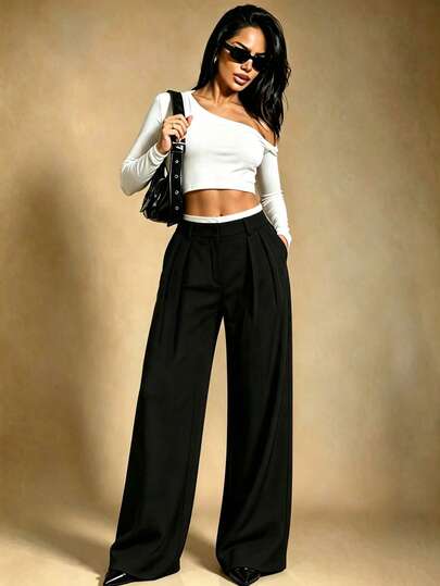 Women's Solid Color Pocket Casual Versatile Daily Wear Pants Black
