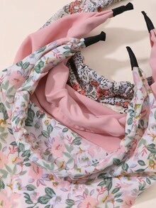 3件組女孩蝴蝶雛菊花三角巾髮帶套裝組合，適合日常裝飾 - 彩色 - 查看 4