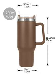 1set Stainless Steel Insulated Bottle With Lanyard & Straw, Modernist Vacuum Insulated Bottle For Outdoor Travel - Coffee Brown - View 5