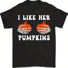 I Like Her Pumpkins Funny Halloween Shirt Skeleton Hands Couples Tee - 款式 - 查看 1