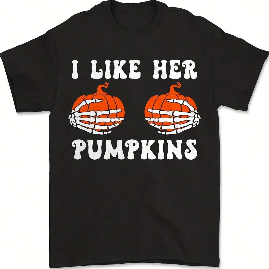 I Like Her Pumpkins Funny Halloween Shirt Skeleton Hands Couples Tee - 款式 - 查看 1