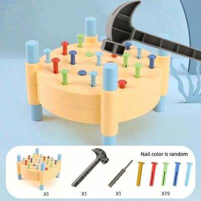 Juguete de juego de martilleo de uñas para niños, mejora el desarrollo intelectual, juguete de educación temprana, mesa de martilleo divertida, ejercicio de dedos, actividad padres-hijos, regalo festivo [algunos colores aleatorios]