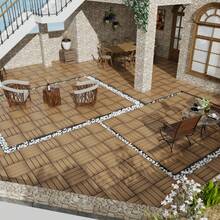 Patio Floor Tiles Pack Of 11 WPC Wood-Plastic Composite Patio Deck Tiles DIY Interlocking Decking Tiles, Quick Deck Floor Tile, Court Tile, Water Resistant Indoor Outdoor -11.8" Oak - Oak + Plastic - View 9