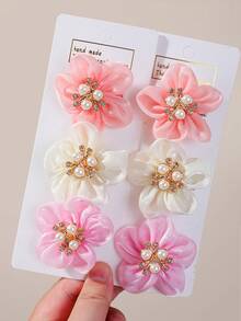 10pcs Women Pink Random Shiny Rhinestone 3D Solid Color Flower Hair Clips Pearl Cute Princess Side Hair Clips Versatile Bangs Clips 3D Hair Clips Alligator Hair Clips Side Clips Girls Hair Accessories Daily Use - Multicolor - View 5