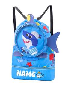 1pc Personalized Back To School Large Capacity Shark Drawstring Bag Travel Backpack With Versatile Cute Shark Print, Independent Shoe Compartment, Zipper Closure Nylon Material, Suitable For Outdoor Sports, Fitness, Swimming, Daily Commute. Birthday Gift. - Multicolor - View 10